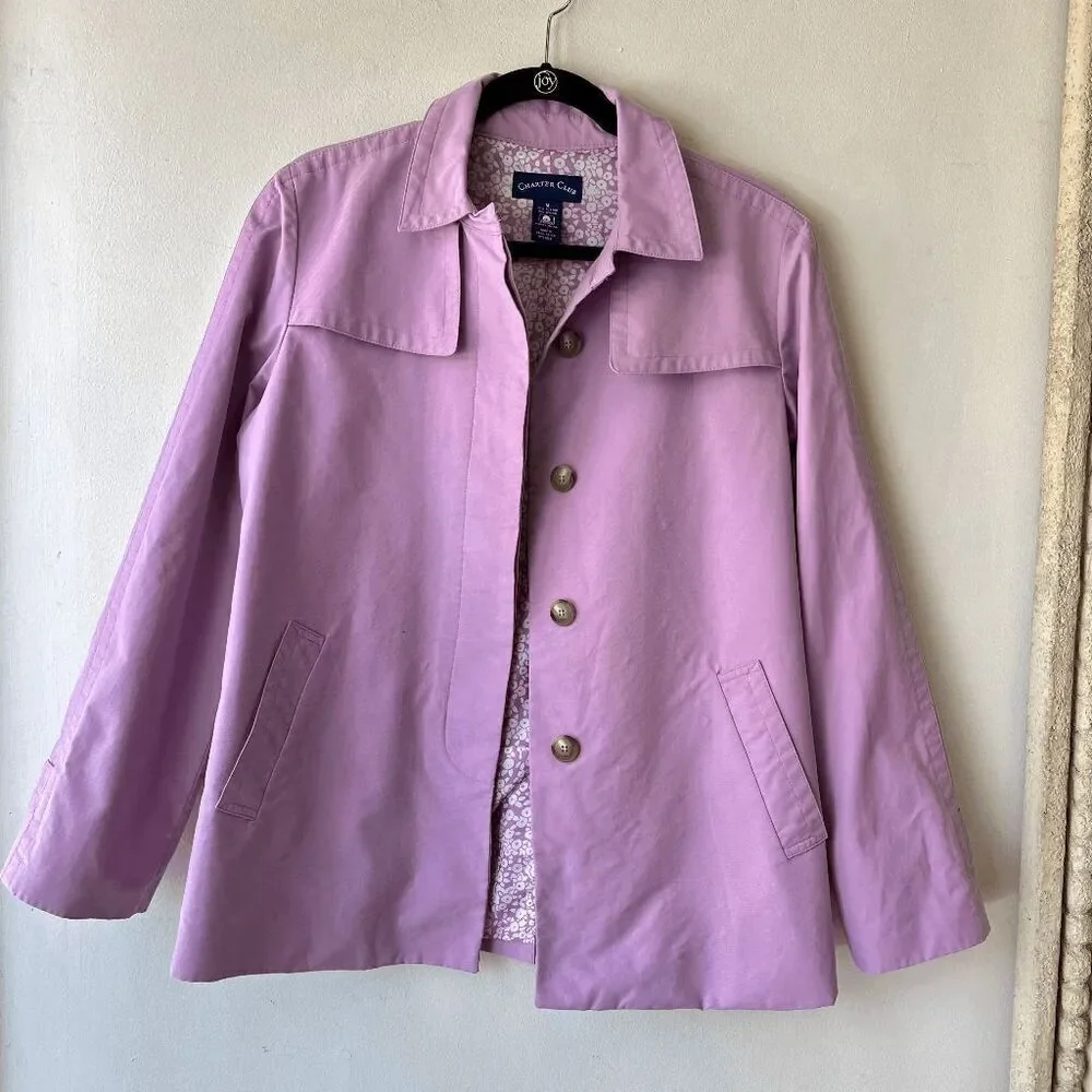 Vintage Y2K Charter Club Lilac Jacket 70s Style Preppy Oversized Collar M